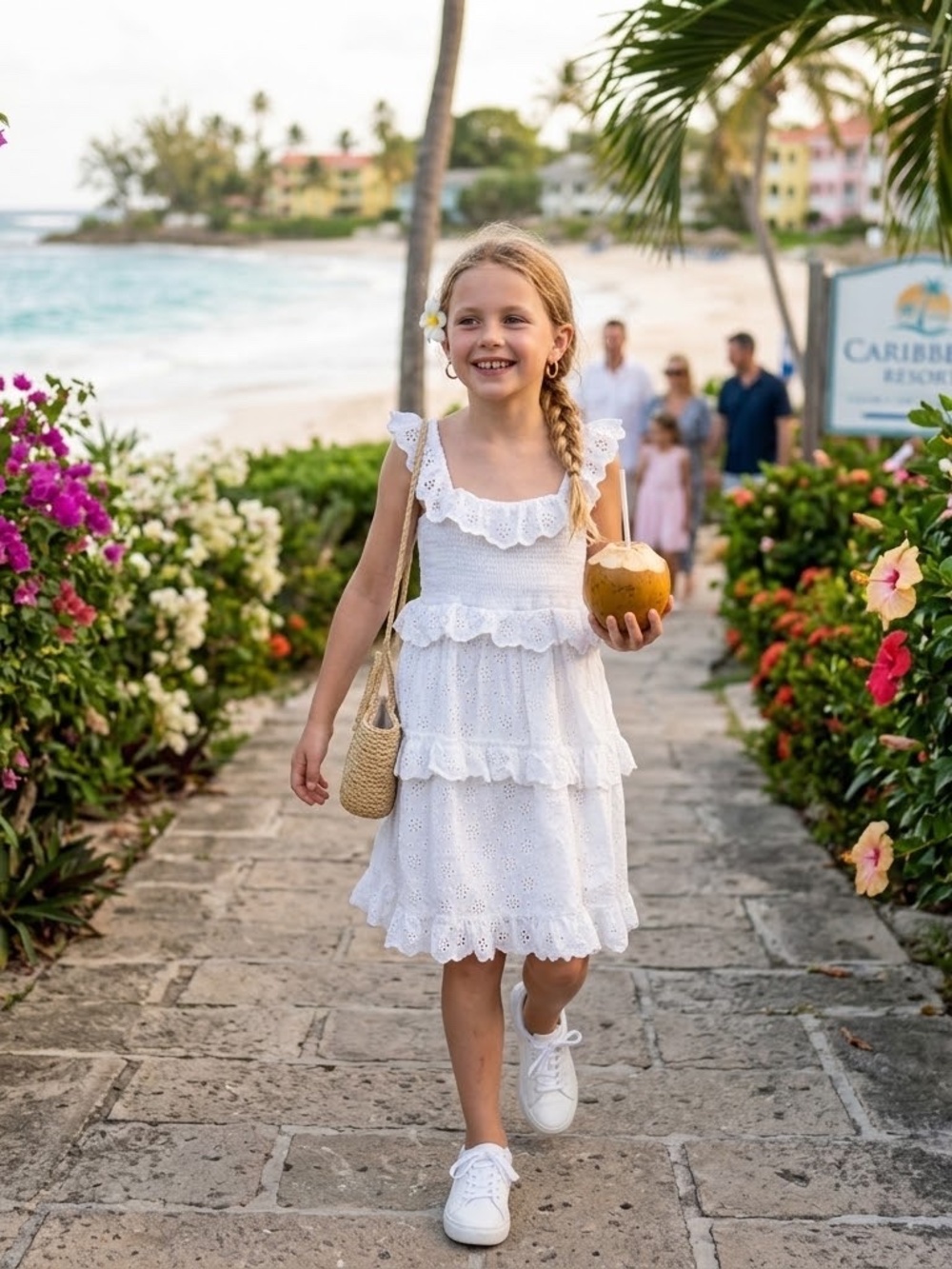 Zimmermann Kids White Eyelet Ruffle Tropicana Cotton Dress Size 8